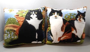 2 Handcrafted Cat Throw Pillows Black White Kitty Cats Kittens Double Sided 10" - Picture 1 of 9