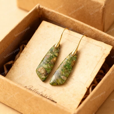 Pendientes de jaspe verde natural meditación curativa calma boho pendiente regalo Foto 1 de 4