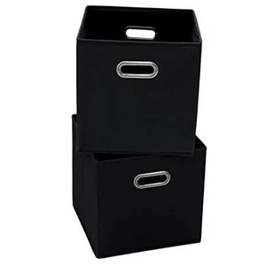 11 Inch Foldable Storage Bins ,Fabric Cubes Organizer Baskets with 2 Pack Black - Picture 1 of 8