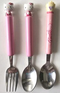 Vtg Hello Kitty Spoon & Fork SANRIO Japan PLUS Barbie Spoon Crown Pink White 6” - Picture 1 of 4