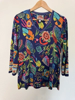 Johnny Was Los Angeles Floral Print 3/4 Sleeve Top Blue Multicolor Size S - Image 1 of 4