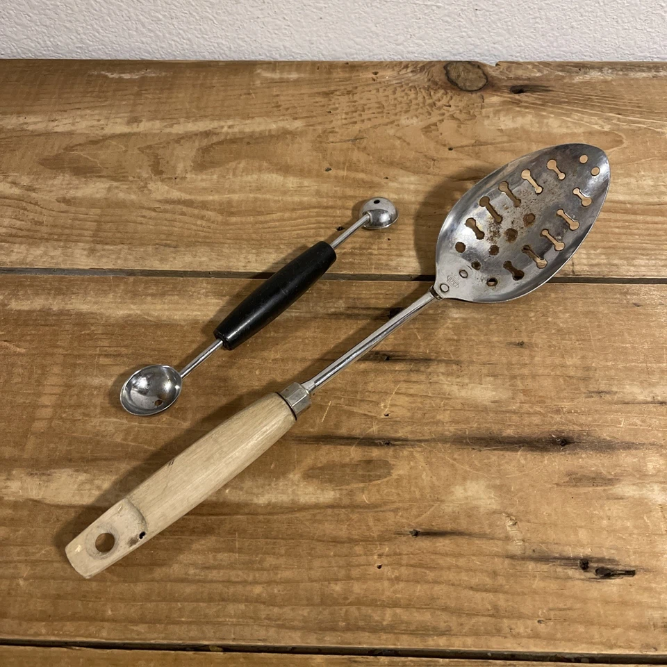 Vintage EKCO Stainless Slotted Spoon & Melon Baller Made In The USA - Image 1 of 4
