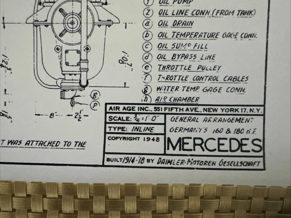 Poster - Mercedes  Blueprint, Retro Modern Patent Engine Motor 1914-18 Daimler - Image 1 of 4