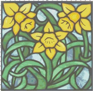 Daffodil Stained Glass Handmade Flower Counted Cross-Stitch Pattern Needlepoint - Picture 1 of 1