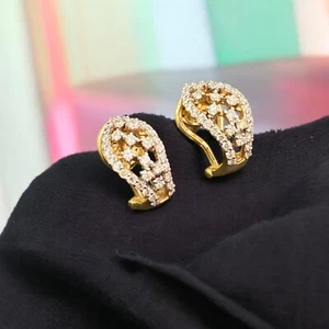 Stunning 1.01 TCW Round Brilliants Cut Natural Diamonds Hoop Earrings 14K Gold - Picture 1 of 15