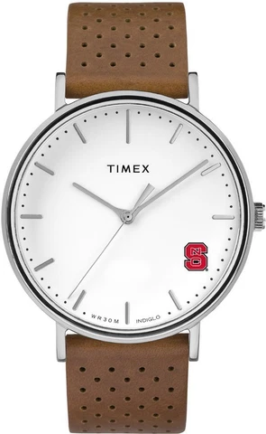 Womens Timex NCSU NC State Wolfpack Watch Bright Whites Leather Cover