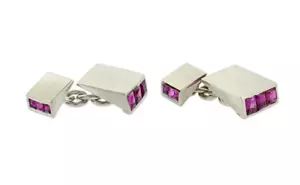 Sleek Modernist Bar Design Pink Lab Created Ruby Antique Men Silver Cufflinks - Picture 1 of 5