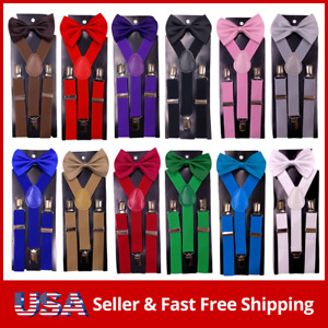 Kids Suspender & Bow Tie Sets for Boys Girls Children Elastic & Adjustable