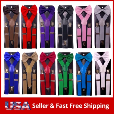 Kids Suspender & Bow Tie Sets for Boys Girls Children Elastic & Adjustable - Image 1 of 2