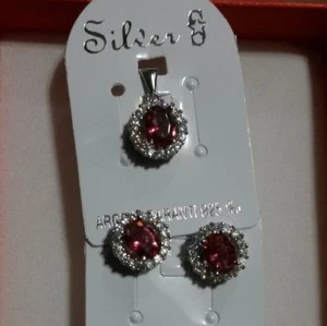 Parure 2PC Rhodié Marquise 10mm de Rubis et Diamant Cz Argent Dolly-Bijoux - Picture 1 of 3