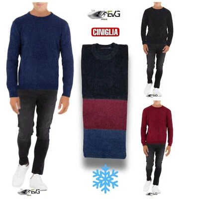 EVG IMPORT MAGLIONE MAGLIA INVERNALE GIROCOLLO UOMO MAGLIONCINO BASIC LANA CINIGLIA TINTA U