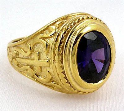 ANILLO CRUZ CHRISTIAN BISHOP ORO AMARILLO 14K PLATA ESTERLINA NUEVO PARA HOMBRE Foto 1 de 4