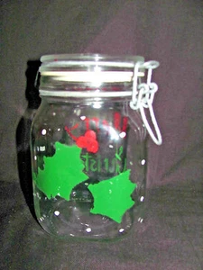 "Merry Christmas" Decorated Fido 1 Liter Glass Canning/Food Storage/Candy Jar  - Picture 1 of 12
