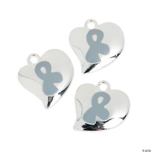 6 Grey Silver Awareness Ribbon Charms Cancer Awareness Heart Jewelry Lot of 6