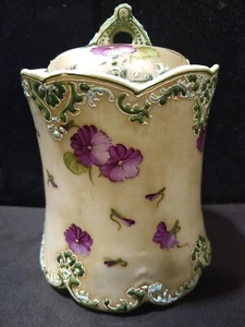 Antique Asian Floral Porcelain Bisquet Jar 6" - Picture 1 of 7