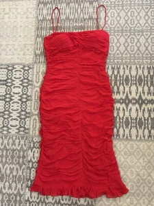 Vintage Cache Sweetheart Kleid Gr. 6 rot gerafft Knitter Seide Rüschen 90er Y2K - Bild 1 von 13