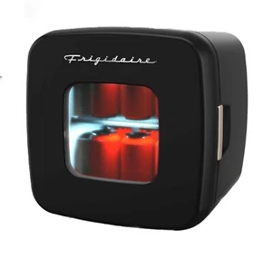 Retro 12 Can Mini Beverage/Skincare Cooler, Black, Compact Refrigerators - Picture 1 of 11