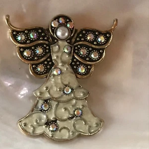 Nachlass große weiße Emaille mit Aurora Borealis Strass Akzenten & Kunstperlen A - Bild 1 von 4