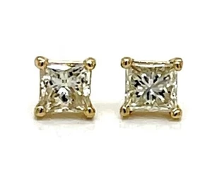 Princess Cut Diamond Stud Earrings 14k Yellow Gold 0.65 Carat Total Weight - Picture 1 of 6