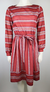 VINTAGE 70s WOMEN'S RED STRIPED LONG SLEEVE BELTED DRESS - CORA'S CLOSET - 6P