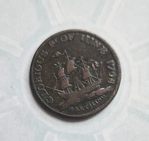 Admiral Earl Howe, 1794 Farthing Token, Glorious 1st of June 22.72 mm Diam{N375} - Picture 1 of 2
