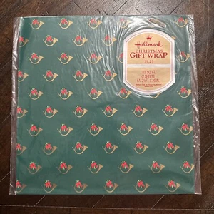 Vtg Hallmark Christmas Gift Wrap • Trumpets • 2 Sheets 8.33 Sq Ft - Picture 1 of 2