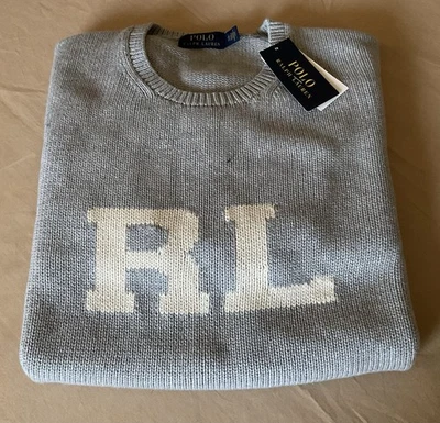 Suéter POLO Ralph Lauren Intarsia RL Logo Gris Algodón Cuello Redondo XXL Foto 1 de 4