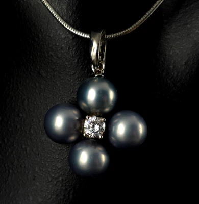 Anhänger Silber 925 Perle grau Zirkonia - elegant schimmernd & funkelnd - Bild 1 von 4