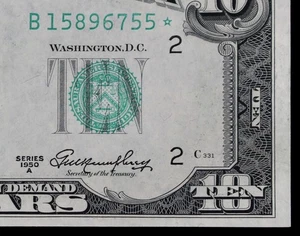 $10 1950A Star CU Federal Reserve Note B15896755* series A, ten dollar, New York - Picture 1 of 3