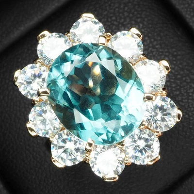 Anillos florales con halo de oro rosa de plata de ley 925 de 6,05 quilates de aguamarina azul ártico Foto 1 de 4