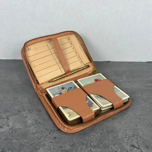 Braun Leder Reißverschluss Etui Vintage Dual Deck Spielkarten Punkteblock & Bleistift Österreich - Bild 1 von 24