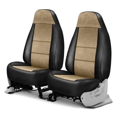 For Porsche Cayman 14-16 Ultisuede 1st Row Black & Beige Custom Seat Covers - Изображение 1 из 4
