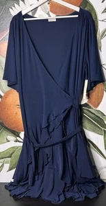 Vestido Kiyonna 1X Cabrichoso Azul Marino Volantes Manga 3/4 Vestido Envolvente Nuevo con Etiquetas - Imagen 1 de 6