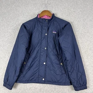Patagonia Jacket Girls XL 14 Blue Diamond QuiIted Full Zip Logo Pockets Outdoors - Picture 1 of 16