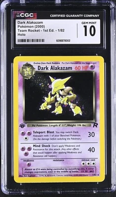 CGC 10 Dark Alakazam 1/82 1st Edition HOLO Pokemon Card Team Rocket Gem Mint - Image 1 of 2