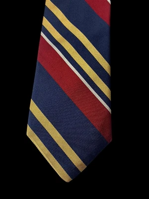 Corbata Lands End Repp Diagonal Rayas Organzine Seda Hecha en EE. UU. Azul Rojo Dorado De Colección Foto 1 de 4