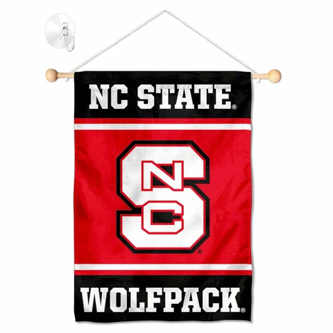 NC State Wolfpack Mini Window Banner Hanging with Suction Cup Cover