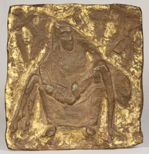 ERICH GLAUER Bronze & Gold Skulptur Pieta Maria Jesus signiert Relief sculpture - Bild 1 von 9