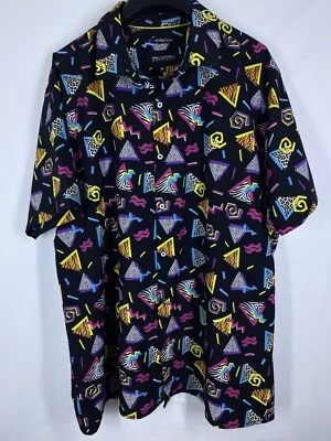 Drill Clothing Company Shirt Mens XL Colorful Stretch Button Up Retro Party Club - Image 1 of 4