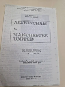 OFFICIAL PROGRAMME- ALTRINCHAM V MANCHESTER UNITED XI- AUGUST 1989 - Picture 1 of 2