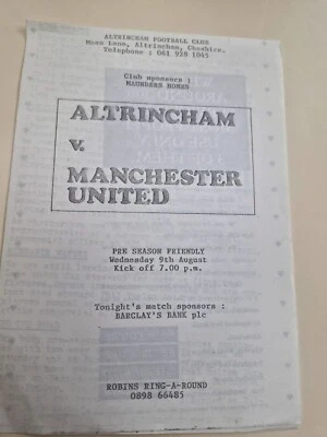 OFFICIAL PROGRAMME- ALTRINCHAM V MANCHESTER UNITED XI- AUGUST 1989 - Image 1 of 2