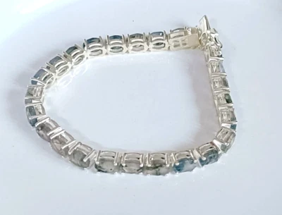 Bracciale tennis ovale in agata muschio naturale 6 * 4 mm in argento sterling... - Immagine 1 di 4