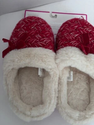 Novo com etiquetas Liz Claiborne chinelos tamancos fio branco vermelho forro de pele sintética feminino P 5 - 6 - Imagem 1 de 4