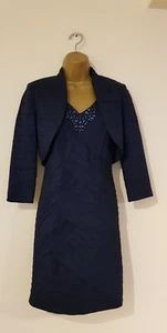 ELIZA J NAVY BLUE DRESS MATCHING JACKET SIZE 6 WEDDING MOTHER OF BRIDE OUTFIT - Picture 1 of 9