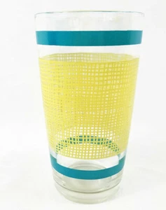Vintage 1940-1950 Sackleinen blau + gelb Getränk ~ Becher ~ Trinkglas - Bild 1 von 2