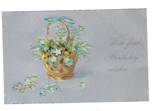 Cesta postal de felicitaciones de cumpleaños c1907 de Forget-me-Nots en relieve - Imagen 1 de 2