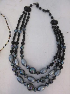 lot of 3 glass bead necklaces -the black 3-strand blue oval beads are resin - Picture 1 of 4