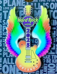 2025 HARD ROCK HOTEL ORLANDO RAINBOW ANGEL WINGS GUITAR LE PIN - Picture 1 of 2