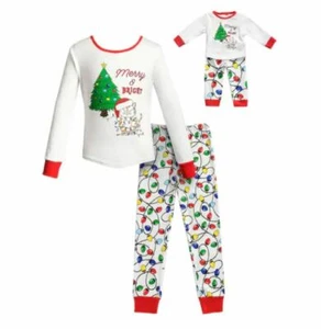 Girl 4-14 and 18" Doll Christmas Kitty White Red Multi Pajamas fit American Girl - Picture 1 of 2