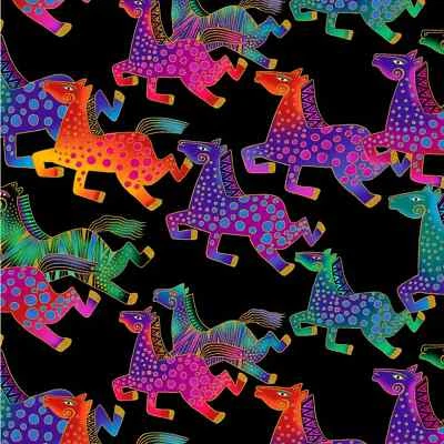 Laurel Burch Fiesta Caballos Correr Salvajes en Tela Negra Y3409-3M Por FQ - 1/4 YD Foto 1 de 4